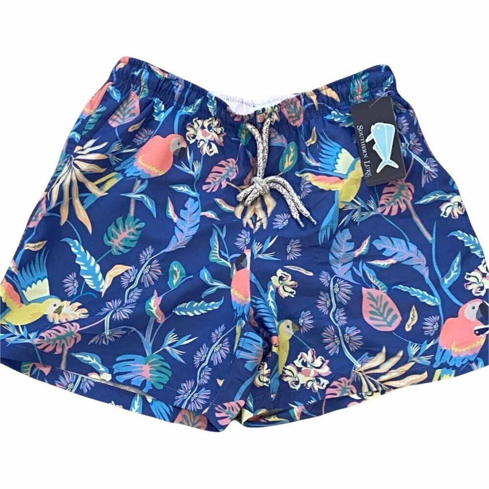 Southern Lure Youth Size Large Colorful Tropical Parrot Print Swim Trunks NEW